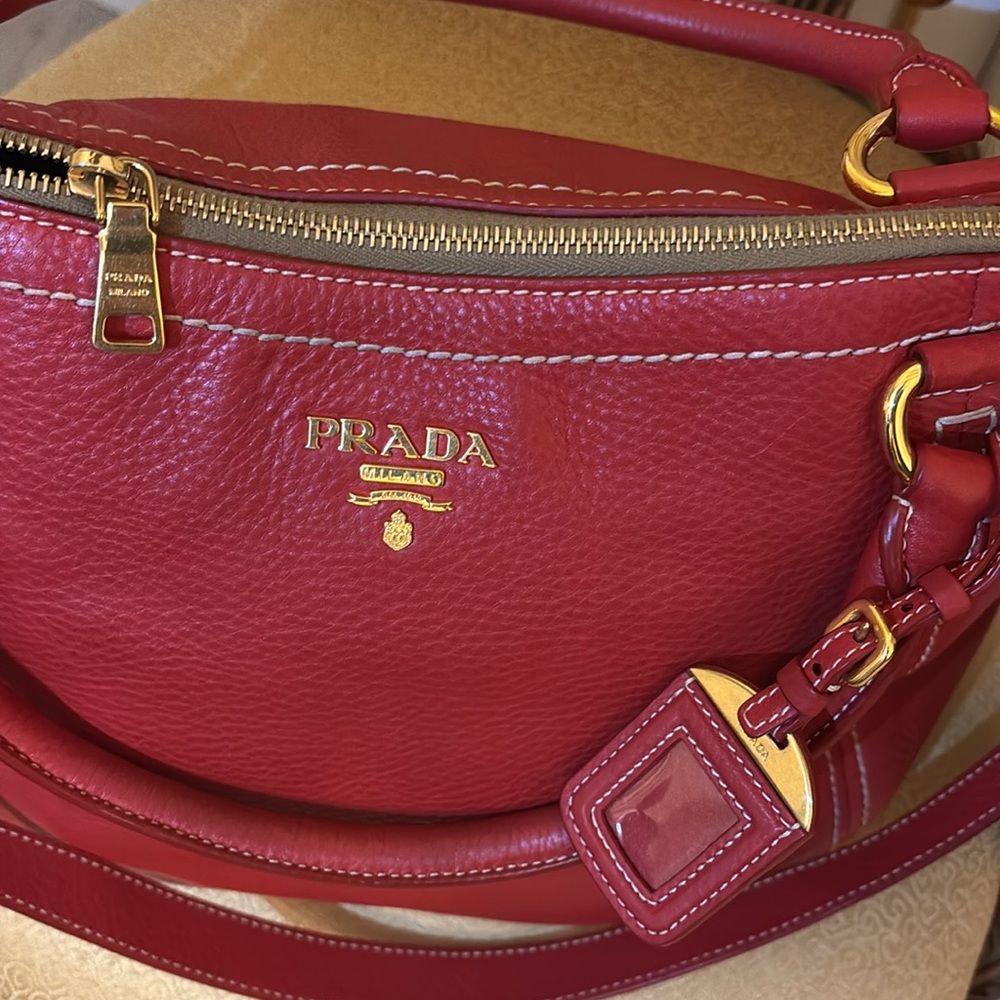 Prada Red Vitello Daino Sacca 2 Manici Tote - Picture 6 of 10